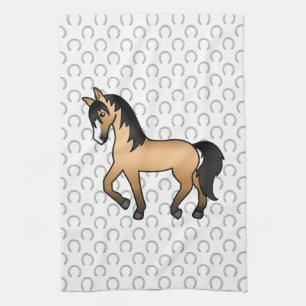 Buckskin Trotting Horse Cute Cartoon Illustration Kitchen Towel