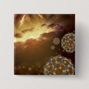 Buckyballs floating in interstellar space 2 inch square button