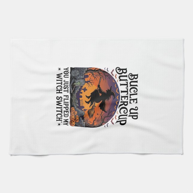 Bucle Up Buttercup Witch Switch Halloween Broom Pu Kitchen Towel (Horizontal)