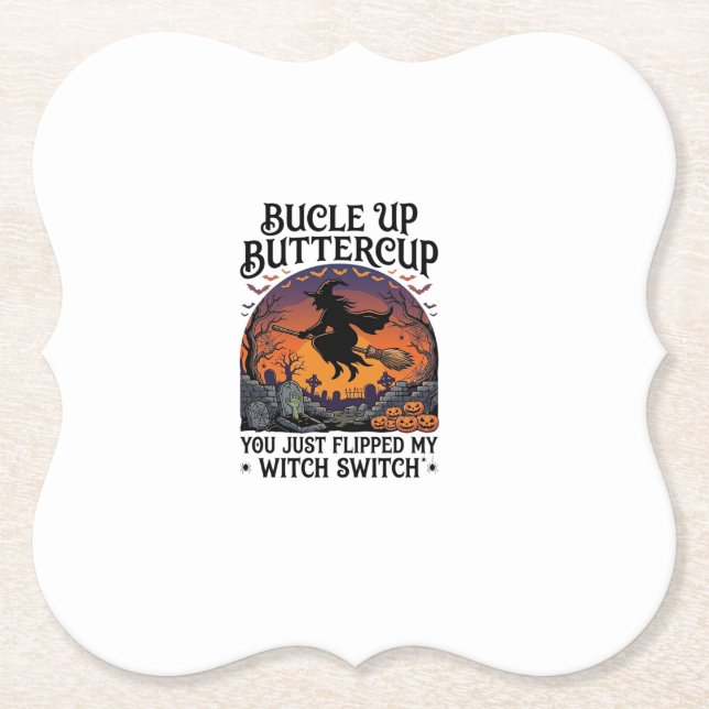 Bucle Up Buttercup Witch Switch Halloween Broom Pu Paper Coaster (Front)