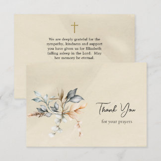 Bucolic Leaves Beige Parchment Orthodox Funeral Thank You Card