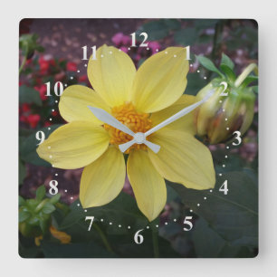 Bud and flower square wall clock