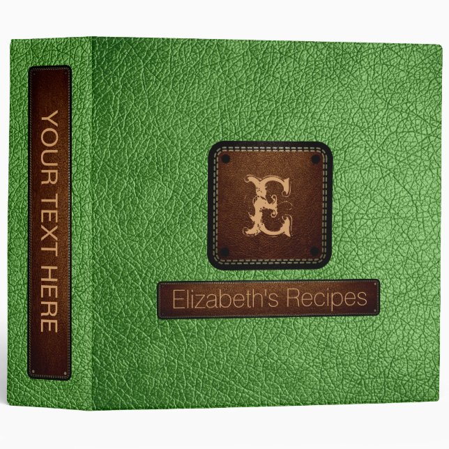 Bud Green Leather Elegant Monogram Binder (Front/Spine)