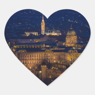 Buda Castle Hungary Budapest at night Heart Sticker