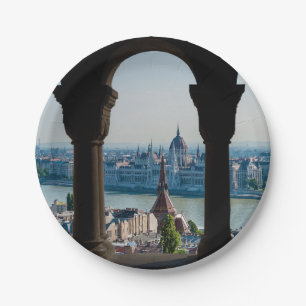 Budapest and hungarian parliament paper plate