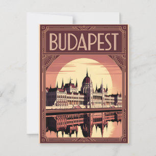 Budapest art deco vintage postcard