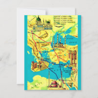 Budapest Athens Cairo Vintage Map Postcard