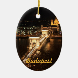 Budapest, banks of the Donau by night Ceramic Ornament
