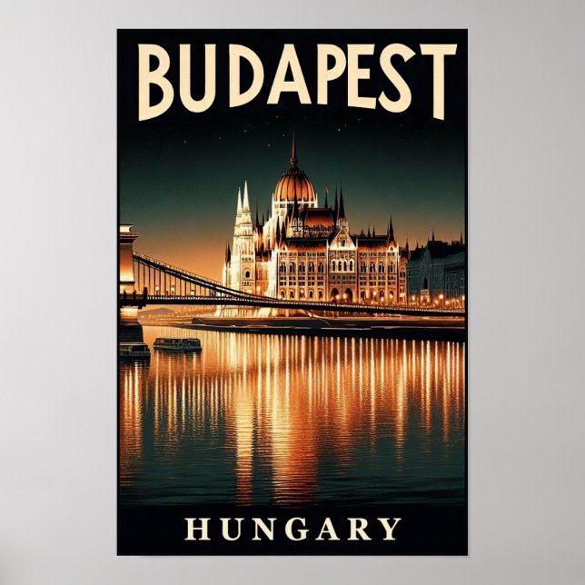 Budapest by Night – A Vintage Travel Poster (Front)