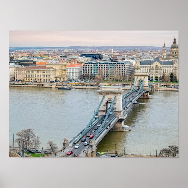 Budapest Chain bridge and the river Danube Poster (Front)