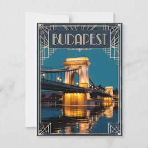 Budapest Chain Bridge Art deco Postcard
