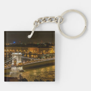 Budapest Chain Bridge at Night Keychain