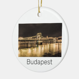 Budapest Chain Bridge Hungary Retro Night Vintage Ceramic Ornament