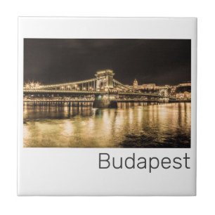 Budapest Chain Bridge Hungary Retro Night Vintage Tile