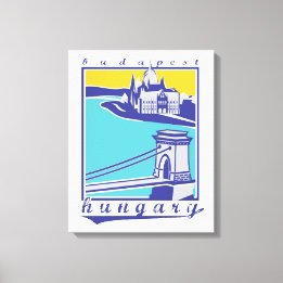 Budapest, Chain Bridge, Vintage poster, Hungary Canvas Print