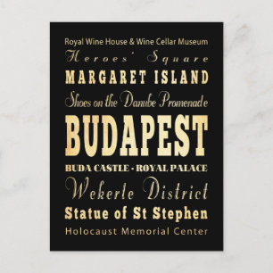 Budapest City of Hungary Typography Art Postcard