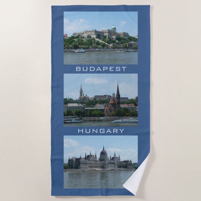 Budapest custom text & colour beach towel (Front)