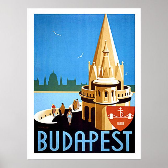Budapest, fisherman's bastion, vintage travel poster (Front)