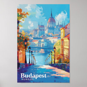 Budapest Hungary Art Vintage Travel  Poster