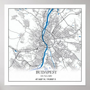 Budapest Hungary City Map Travel Simple Minimal Poster