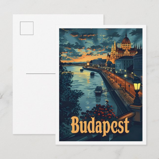 Budapest Hungary Classic Art Retro Vintage Travel Postcard (Front/Back)