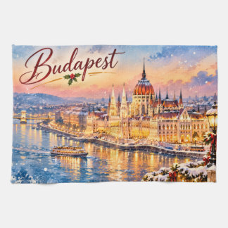 Budapest Hungary Danube Parliament Christmas Kitchen Towel