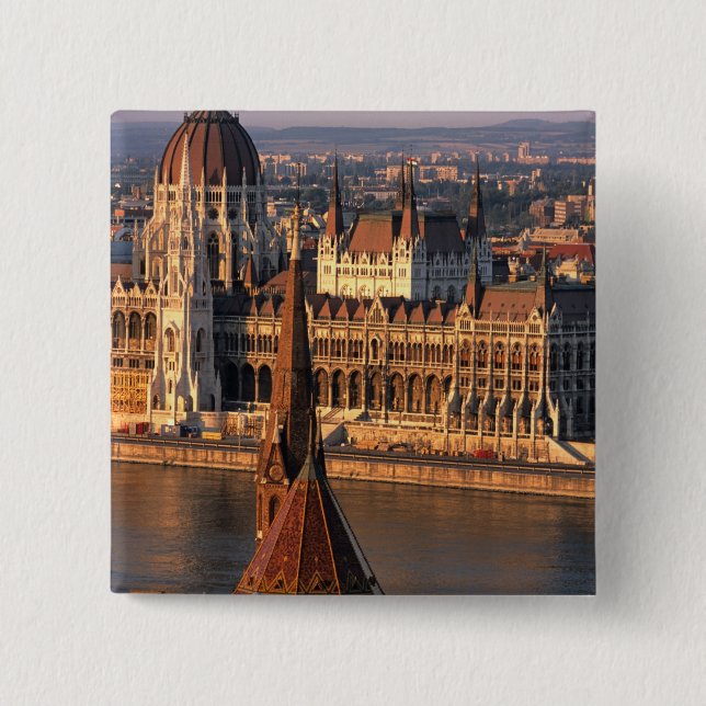 Budapest, Hungary, Danube River, Parliament 2 Inch Square Button (Front)
