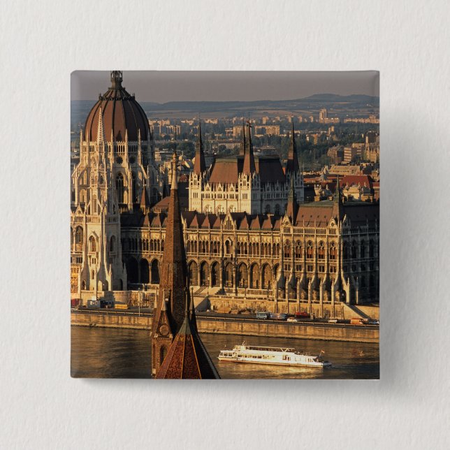 Budapest, Hungary, Danube River, Parliament 2 Inch Square Button (Front)