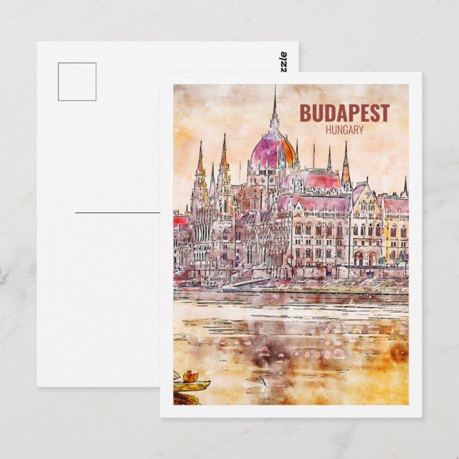 Budapest Hungary Famous Travel Watercolor Sketch Postcard (Front/Back)