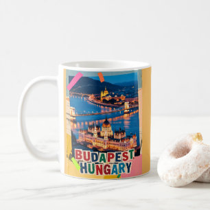 Budapest Hungary Night Cityscape Pop Art Collage Coffee Mug