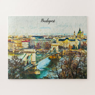 Budapest Hungary Oil Paint Panorama View Jigsaw Puzzle