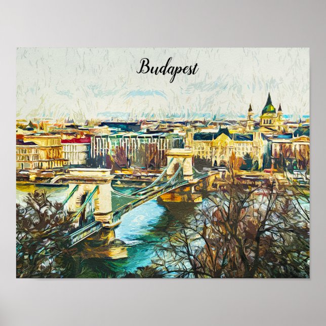 Budapest Hungary Oil Paint Panorama View Poster (Front)