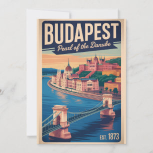 Budapest Hungary Retro Skyline Cityscape Travel Holiday Card