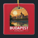 Budapest Hungary Travel Art Vintage Ceramic Ornament<br><div class="desc">Budapest retro vector travel design in an emblem style. Budapest,  Hungary’s capital,  is bisected by the River Danube. Its 19th-century Chain Bridge connects the hilly Buda district with flat Pest.</div>