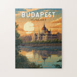 Budapest Hungary Travel Art Vintage Jigsaw Puzzle<br><div class="desc">Budapest retro vector travel design in an emblem style. Budapest,  Hungary’s capital,  is bisected by the River Danube. Its 19th-century Chain Bridge connects the hilly Buda district with flat Pest.</div>