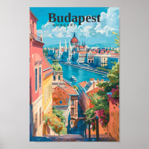 Budapest Hungary Travel Art Vintage  Poster