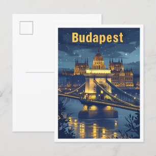 Budapest Hungary Vintage Art Travel Illustration Postcard