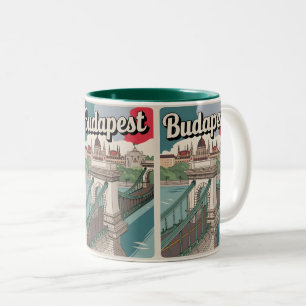 budapest hungary vintage elizabeth bridge Gifts Two-Tone Coffee Mug