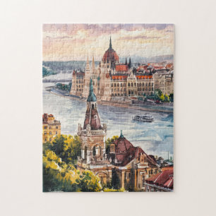 Budapest Hungary  Vintage Watercolor Painting Jigsaw Puzzle