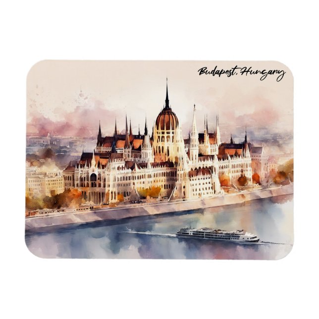 Budapest Hungary Watercolor Painting Panorama View Magnet (Horizontal)