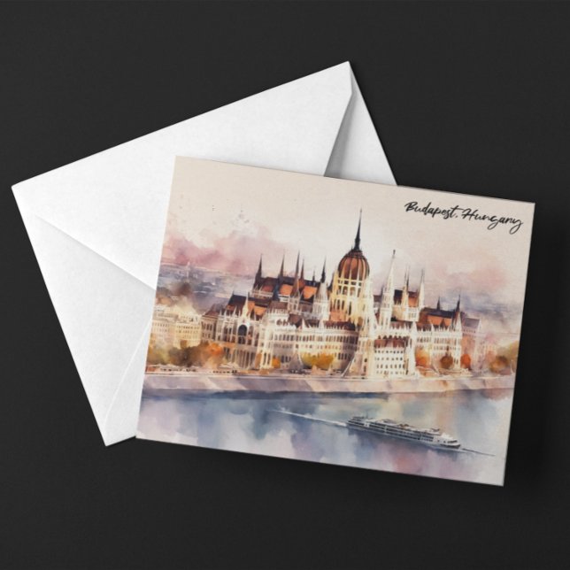 Budapest Hungary Watercolor Painting Panorama View Postcard (Budapest Hungary Watercolor Painting Panorama View Postcard)