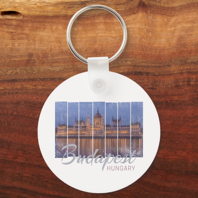 Budapest Parliament Hungary Vintage Panorama Keychain (Front)