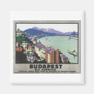 Budapest Via Harwich Vintage Travel Poster Magnet