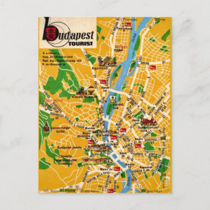 Budapest Vintage City Map Postcard