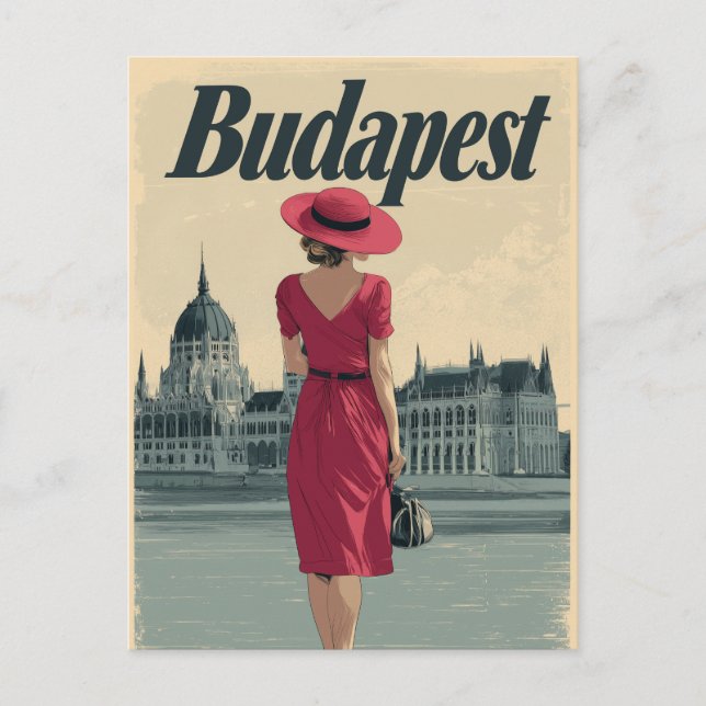 Budapest vintage fashion postcard (Front)