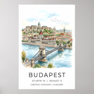 Budapest Wall Art Print Watercolor Cityscape