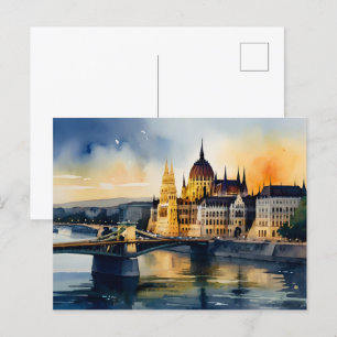 Budapest watercolor art postcard
