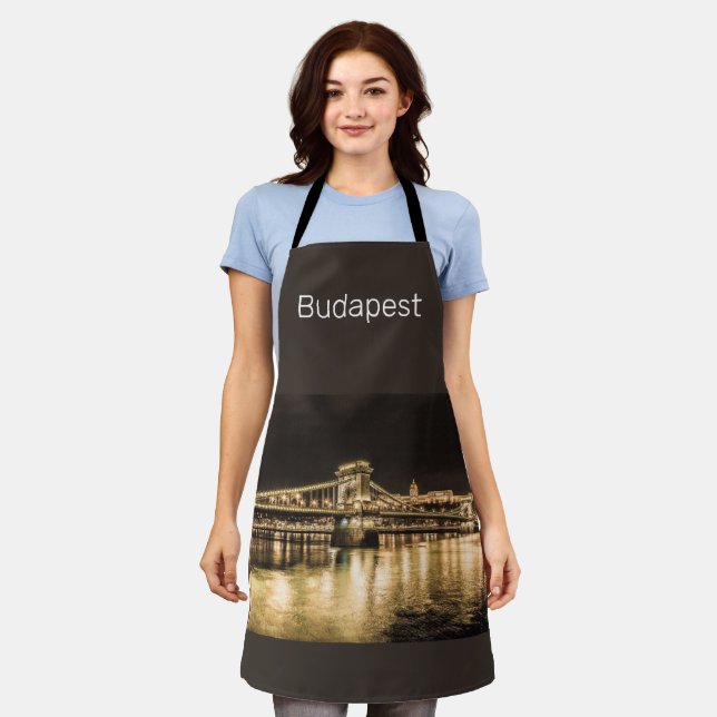 Budapest with Chain Bridge Vintage Panorama Apron (Worn)