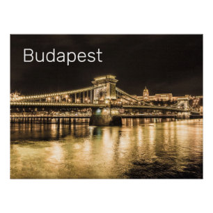 Budapest with Chain Bridge Vintage Panorama Poster