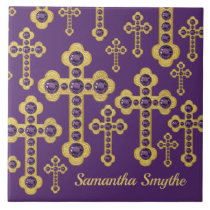 Budded Crosses with 12 Faux Amethysts - Tile